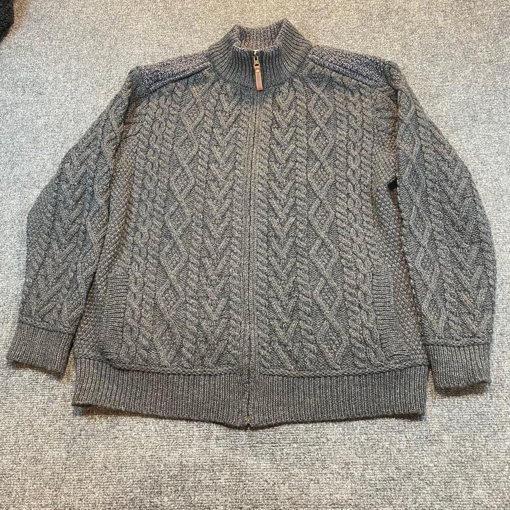 Aran Crafts Knit Mock Neck Zip Up Sweater Gray Mens XL Heavyweight Wool Ireland
